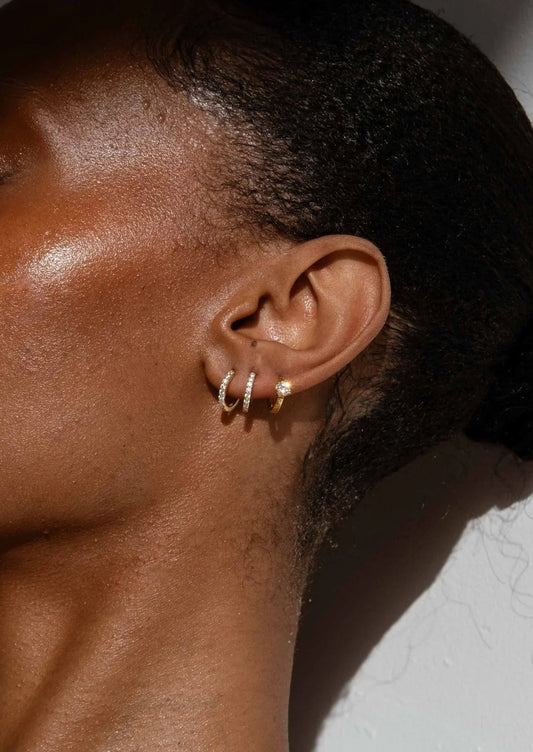 Gold-Plated Pave Huggie Earrings with Organic Shape