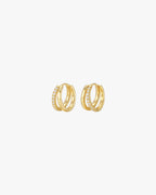 Gold hoop earrings with cubic zirconia accents, minimalist design, elegant jewelry, women's fashion accessories, perfect for everyday wear.