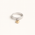 Gold-Tone Heart Charm Ring on Silver Polished Band