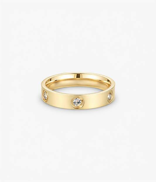 Gold-Tone Band Ring with Round-Cut Accents