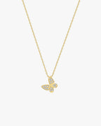 Gold butterfly pendant necklace with sparkling crystals on a delicate chain, elegant jewelry for women, perfect for fashion and gift occasions.