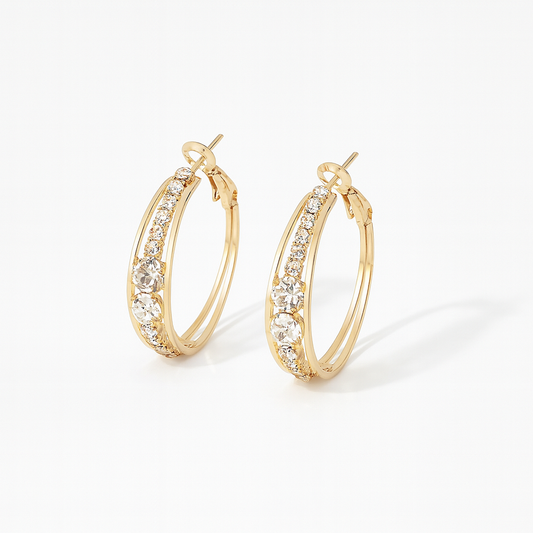 Gold Hoop Earrings with Round Clear Zirconia Accents