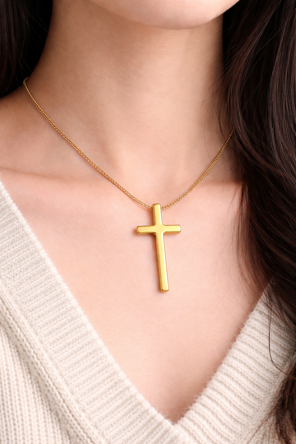 Gold Plated Cross Necklace – Simple Textured Pendant Design