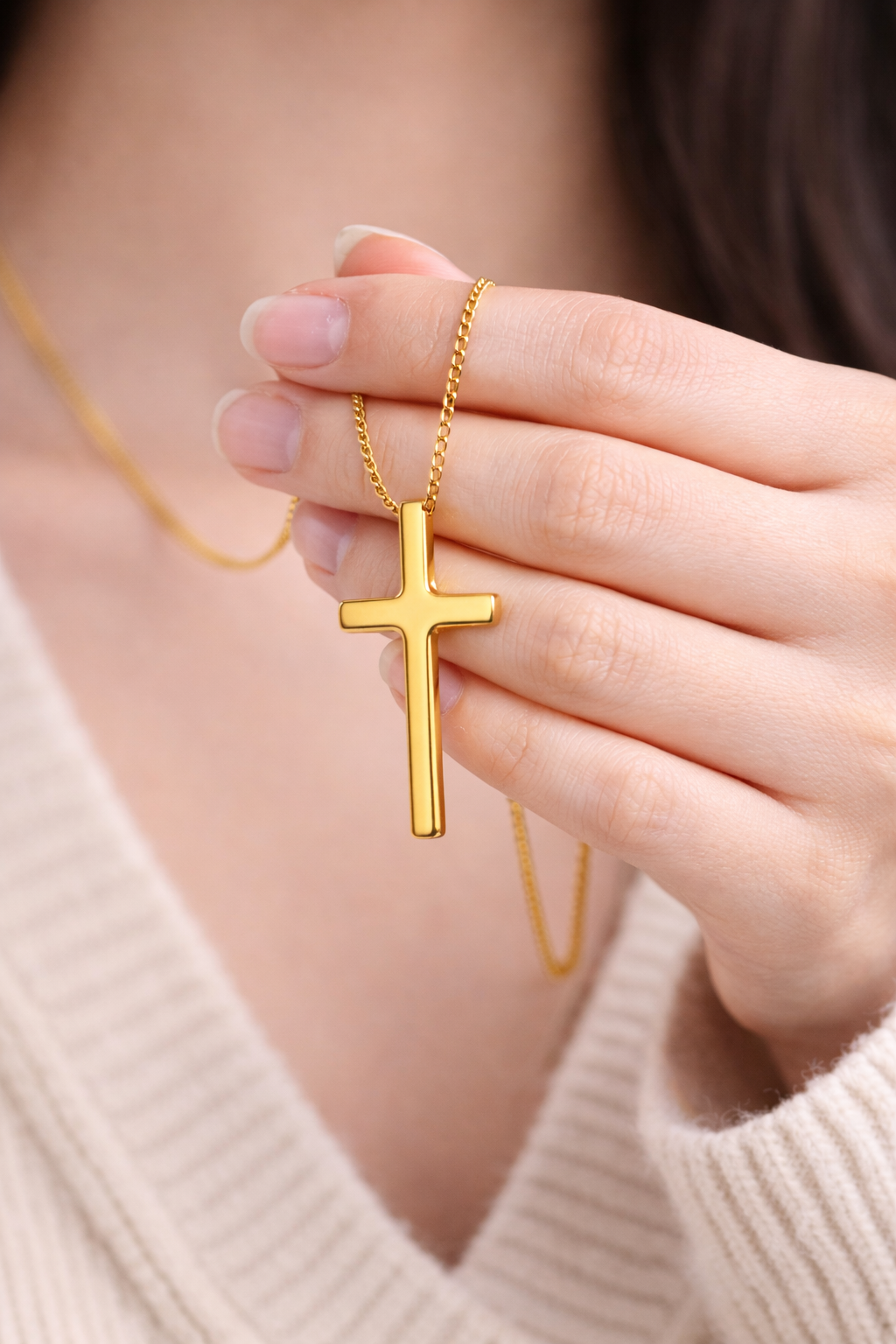 Gold Plated Cross Necklace – Simple Textured Pendant Design