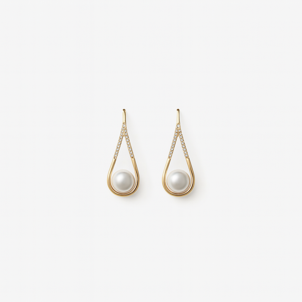 Elegant gold teardrop earrings with pearls and diamond accents, luxury jewelry, fashion accessories, sophisticated design, women's earrings.