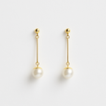 Gold Tone Dangling Earrings with Round White Pearls