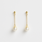 Gold Tone Dangling Earrings with Round White Pearls