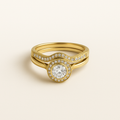 Gold Zirconia Bridal Ring Set with Halo and Curve Band