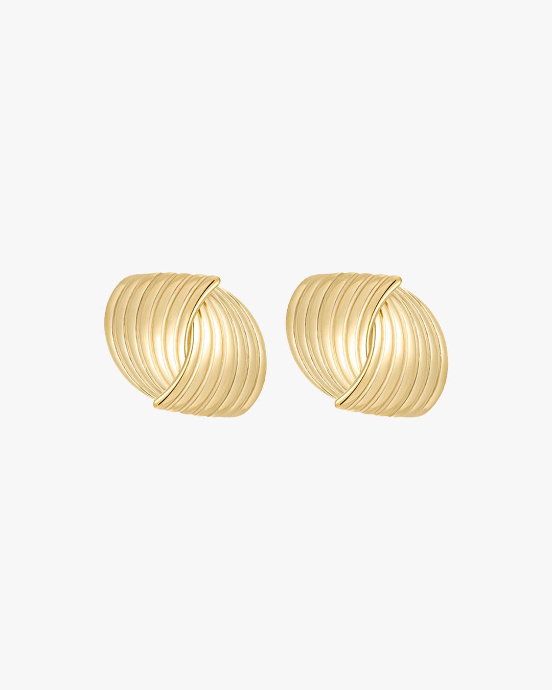 Gold twisted hoop earrings with ribbed texture on a white background. Elegant jewelry accessory, perfect for fashion and style enthusiasts.