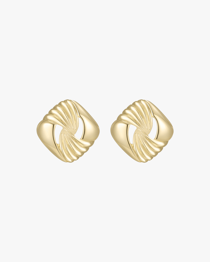 Gold twisted knot earrings on white background, elegant jewelry design, women's fashion accessories, luxury gold earrings, stylish gift idea.