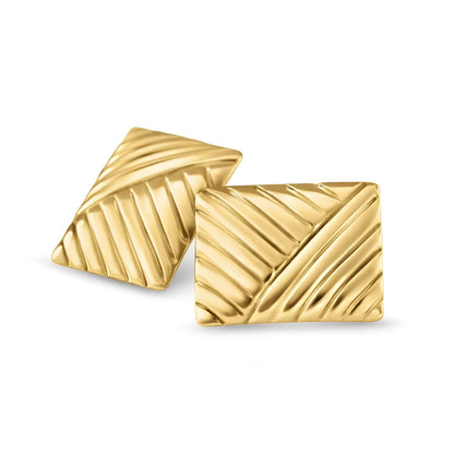 Gold Plated Leaf Textured Stud Earrings – Bold Geometric Statement Earrings for Women