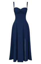 Floral Square Neck Bustier Sundress - Sleeveless Y2k Midi Dress with Slit and Corset Back