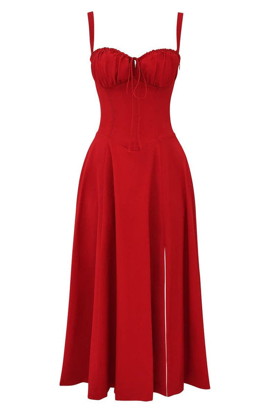 Floral Square Neck Bustier Sundress - Sleeveless Y2k Midi Dress with Slit and Corset Back