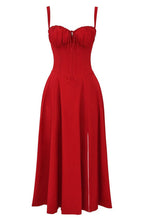 Floral Square Neck Bustier Sundress - Sleeveless Y2k Midi Dress with Slit and Corset Back