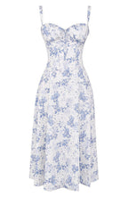 Floral Square Neck Bustier Sundress - Sleeveless Y2k Midi Dress with Slit and Corset Back