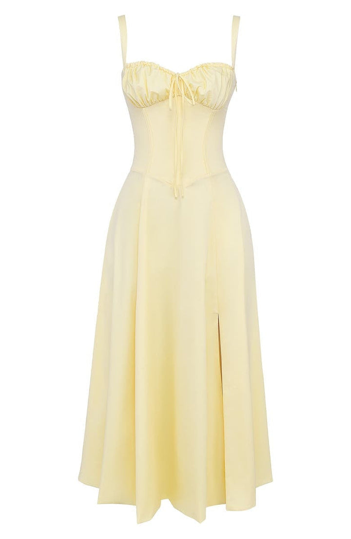 Floral Square Neck Bustier Sundress - Sleeveless Y2k Midi Dress with Slit and Corset Back