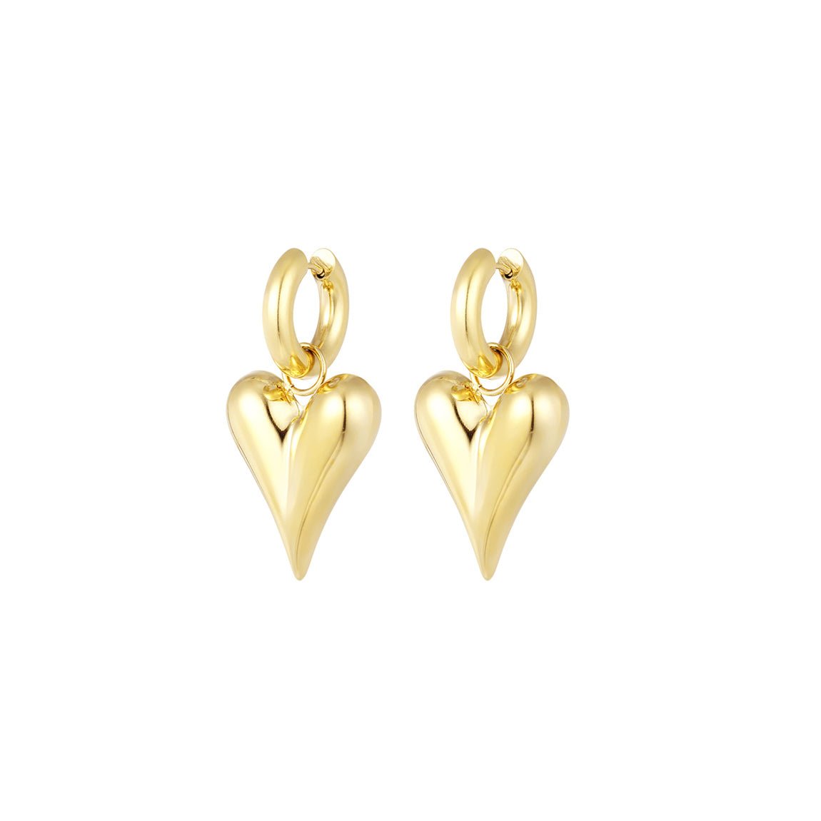 Large Gold Heart Pendant Earrings for Women