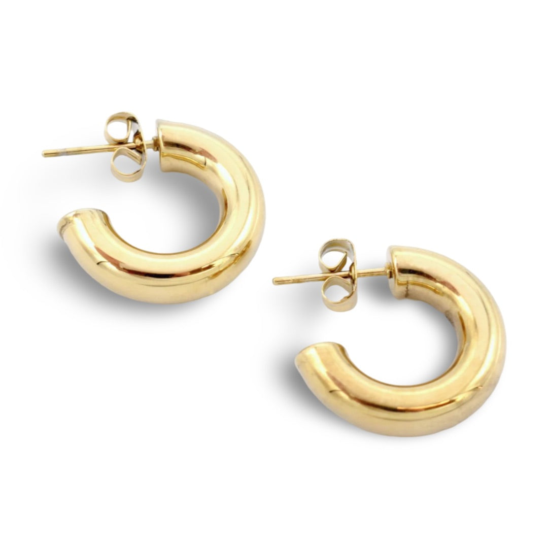 Gold Plated Thick Hoop Earrings – Classic Rounded Statement Hoops for Women