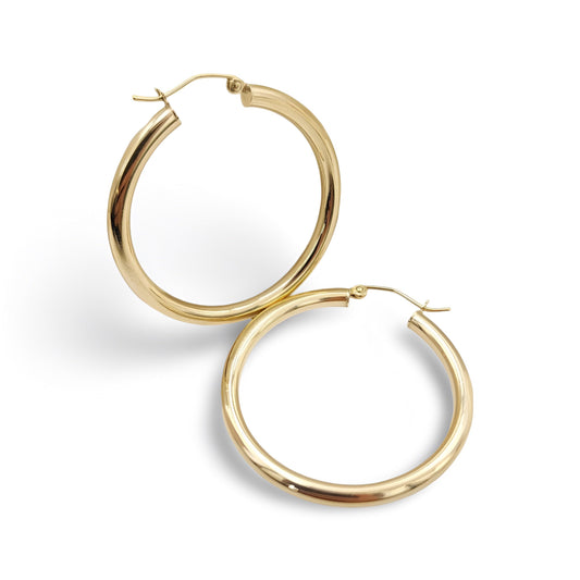 Gold Plated Classic Hoop Earrings – Polished Round Earrings for Women