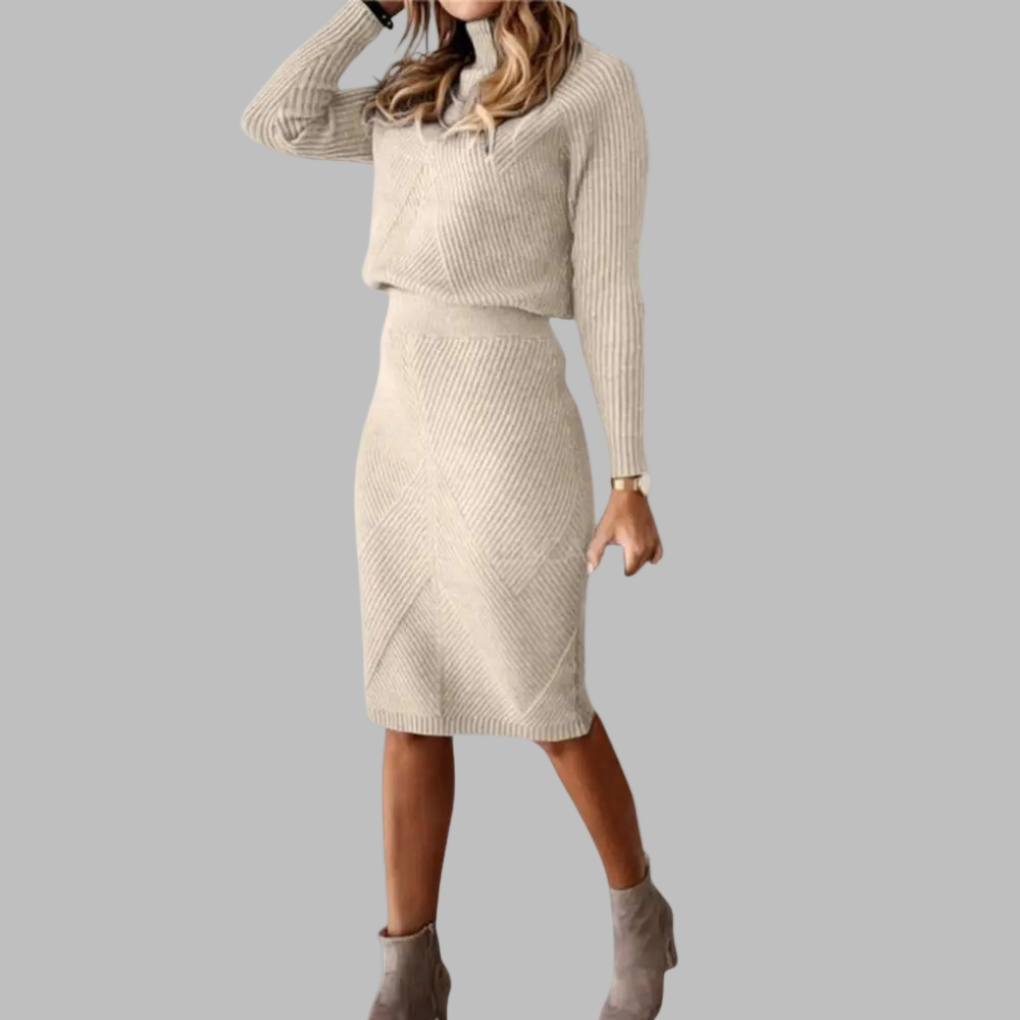 2 Piece Knit Skirt Sets for Women High Neck Sweater Soft A-Line Maxi Skirt Slim Elegant Dress Sets