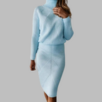2 Piece Knit Skirt Sets for Women High Neck Sweater Soft A-Line Maxi Skirt Slim Elegant Dress Sets