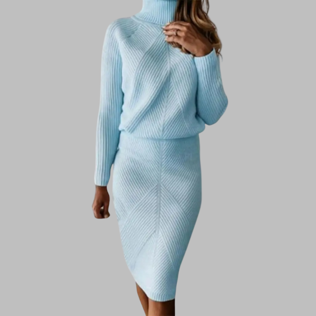 2 Piece Knit Skirt Sets for Women High Neck Sweater Soft A-Line Maxi Skirt Slim Elegant Dress Sets