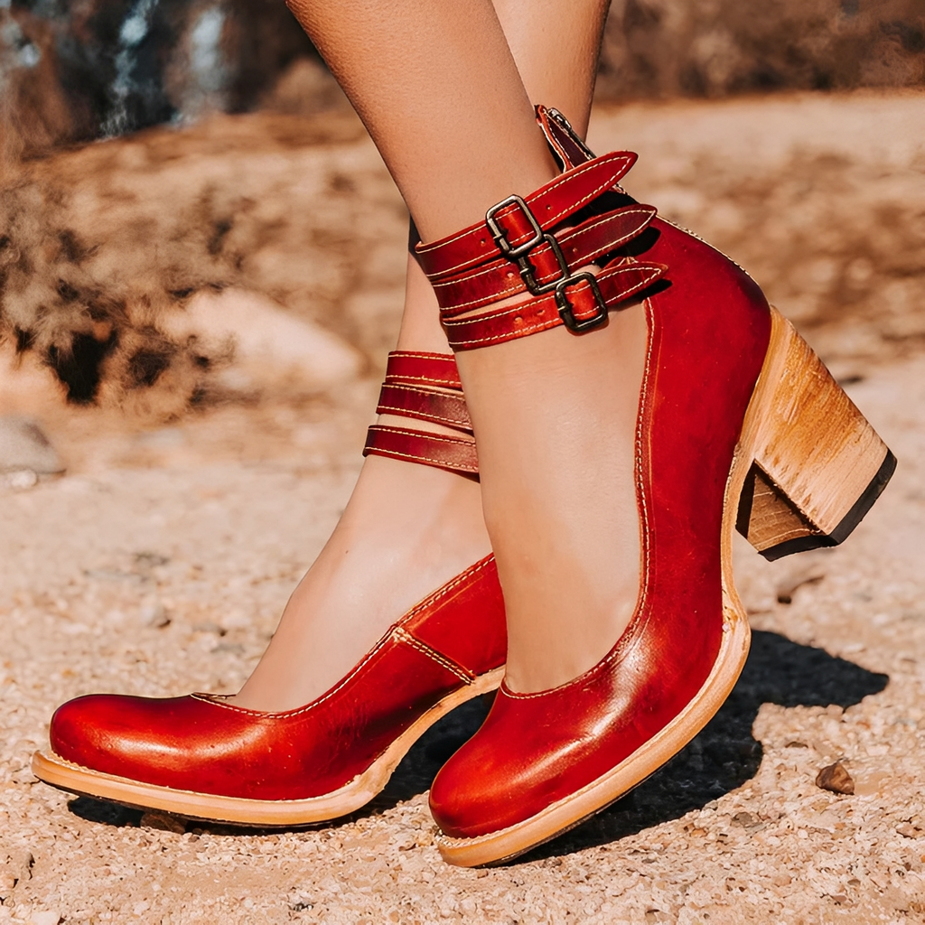 Women's Heel shoes that with Strap Belt and Zipper