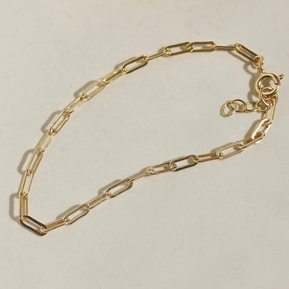 Gold Plated Paperclip Chain Bracelet – Dainty Adjustable Link Bracelet for Women