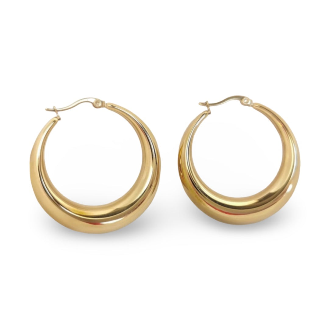 Gold Plated Curved Hoop Earrings – Classic Polished Round Hoops for Women