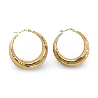 Gold Plated Curved Hoop Earrings – Classic Polished Round Hoops for Women
