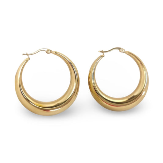 Gold Plated Curved Hoop Earrings – Classic Polished Round Hoops for Women