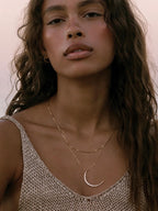 Gold Plated Crescent Moon Necklace – Hammered Celestial Pendant Design