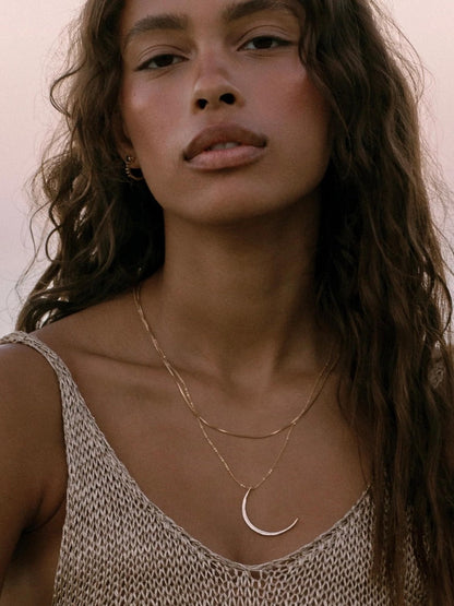 Gold Plated Crescent Moon Necklace – Hammered Celestial Pendant Design