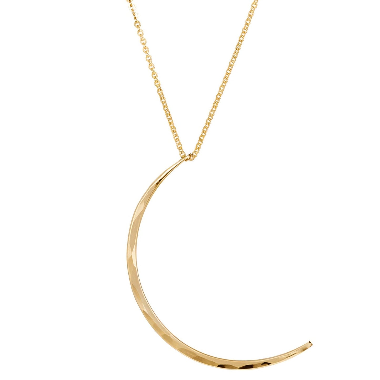 Gold Plated Crescent Moon Necklace – Hammered Celestial Pendant Design