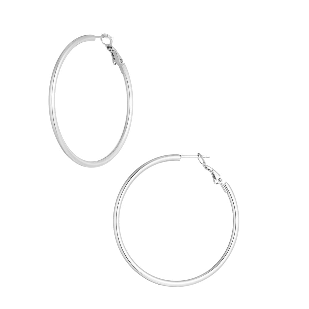 Medium Basic Circle Silver Hoop Earrings for Women