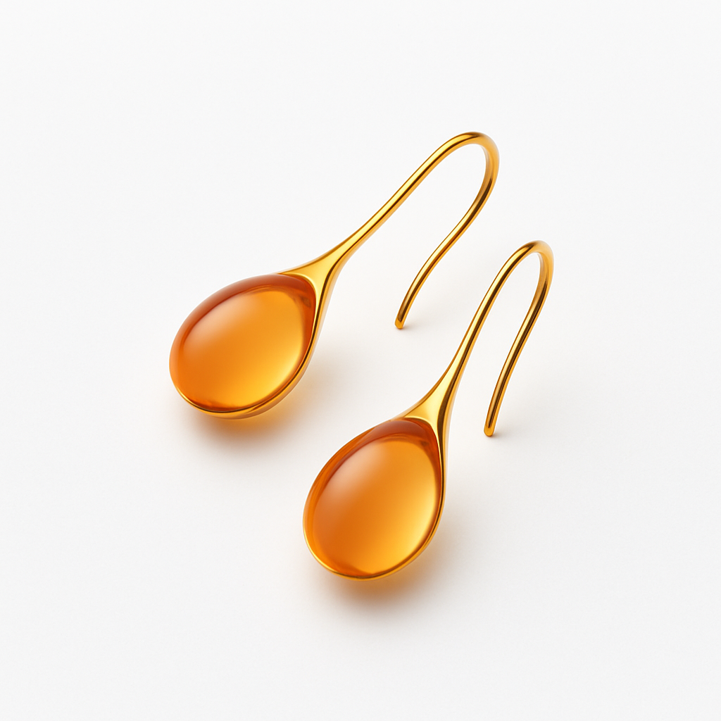 Elegant amber teardrop earrings with gold hooks on white background, minimalist jewelry design, perfect for fashion accessories and gift ideas.