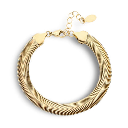 Gold Plated Herringbone Chain Bracelet – Adjustable Thick Statement Piece for Women