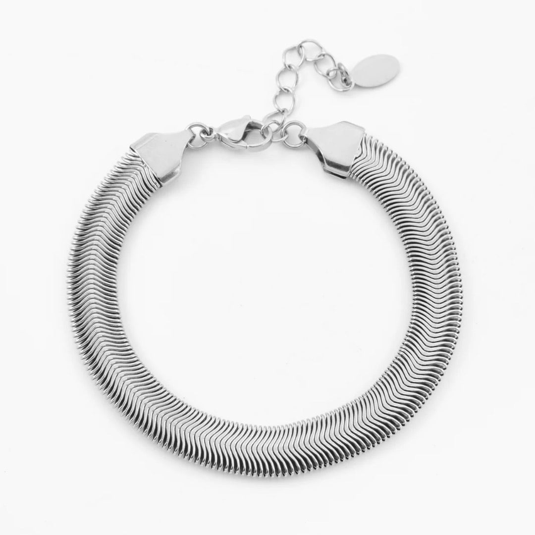 Gold Plated Herringbone Chain Bracelet – Adjustable Thick Statement Piece for Women
