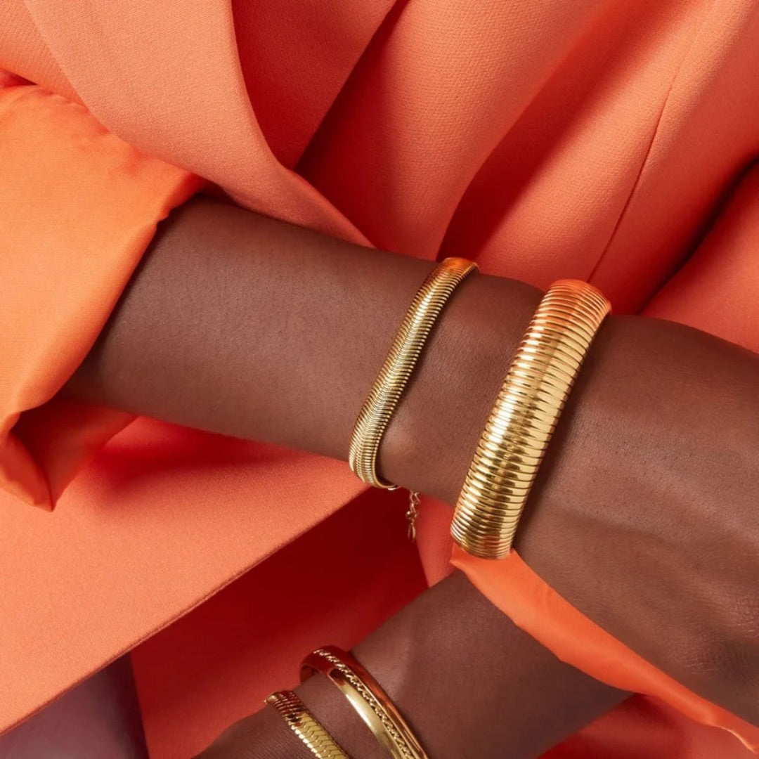 Gold Plated Herringbone Chain Bracelet – Adjustable Thick Statement Piece for Women