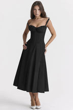 Floral Square Neck Bustier Sundress - Sleeveless Y2k Midi Dress with Slit and Corset Back