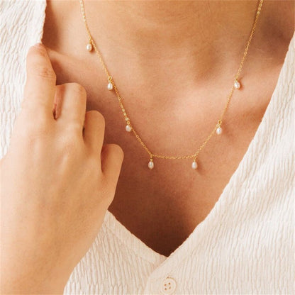 Gold Chain Necklace with Dangling Freshwater Pearls