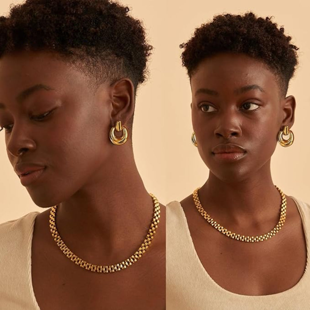 Gold Plated Double Hoop Crescent Earrings – Modern Layered Round Earrings for Women