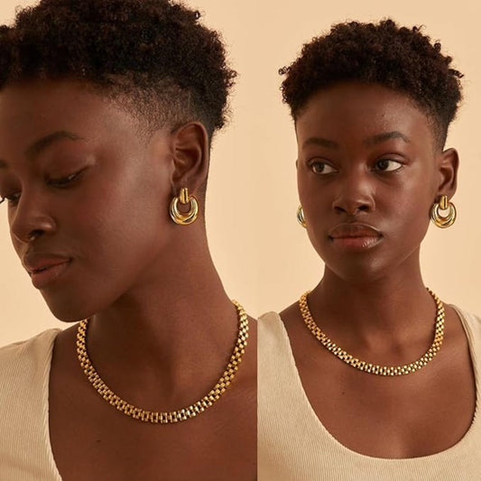 Gold Plated Double Hoop Crescent Earrings – Modern Layered Round Earrings for Women