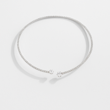 Elegant diamond choker necklace with two large round diamonds, minimalist design, luxury jewelry, white gold setting, perfect for formal occasions.