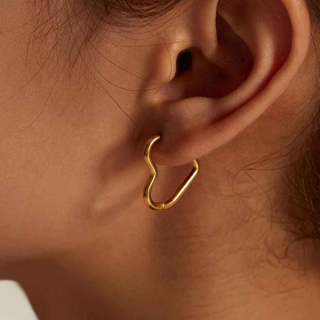 Gold Plated Open Heart Hoop Earrings – Minimalist Romantic Earrings for Women
