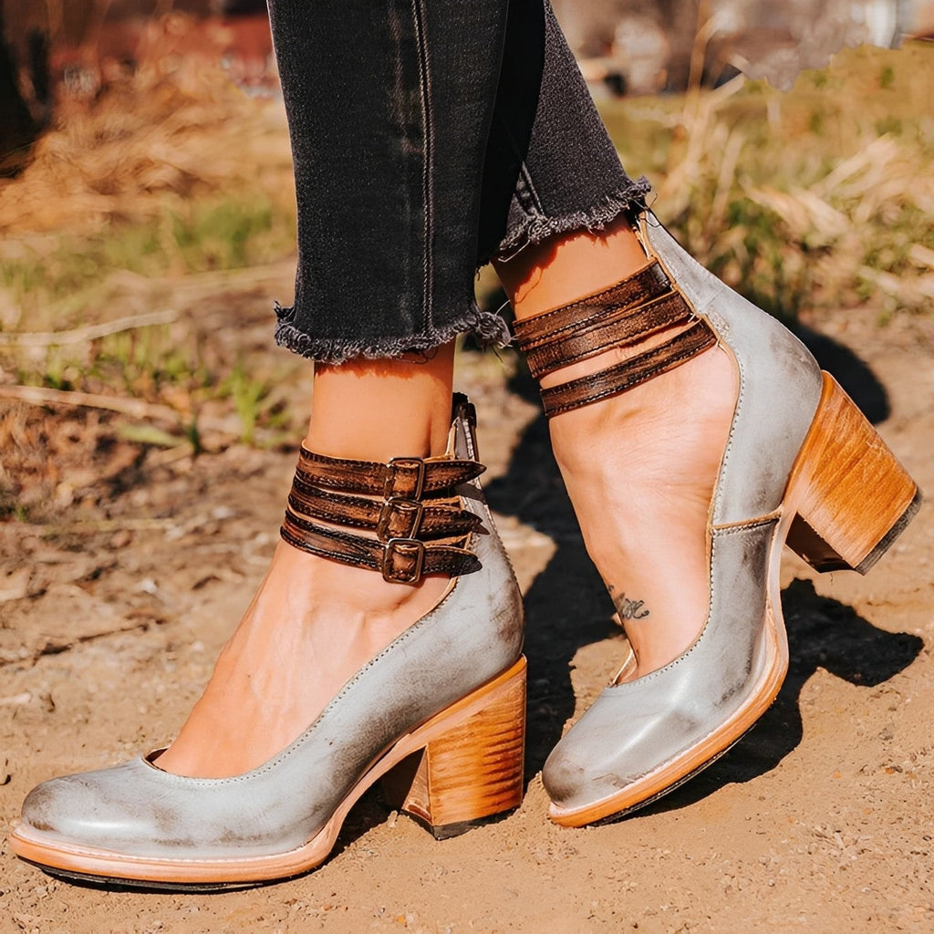 Women's Heel shoes that with Strap Belt and Zipper