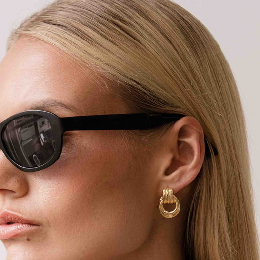 Polished Gold-Plated Triple Ring Stud Earrings