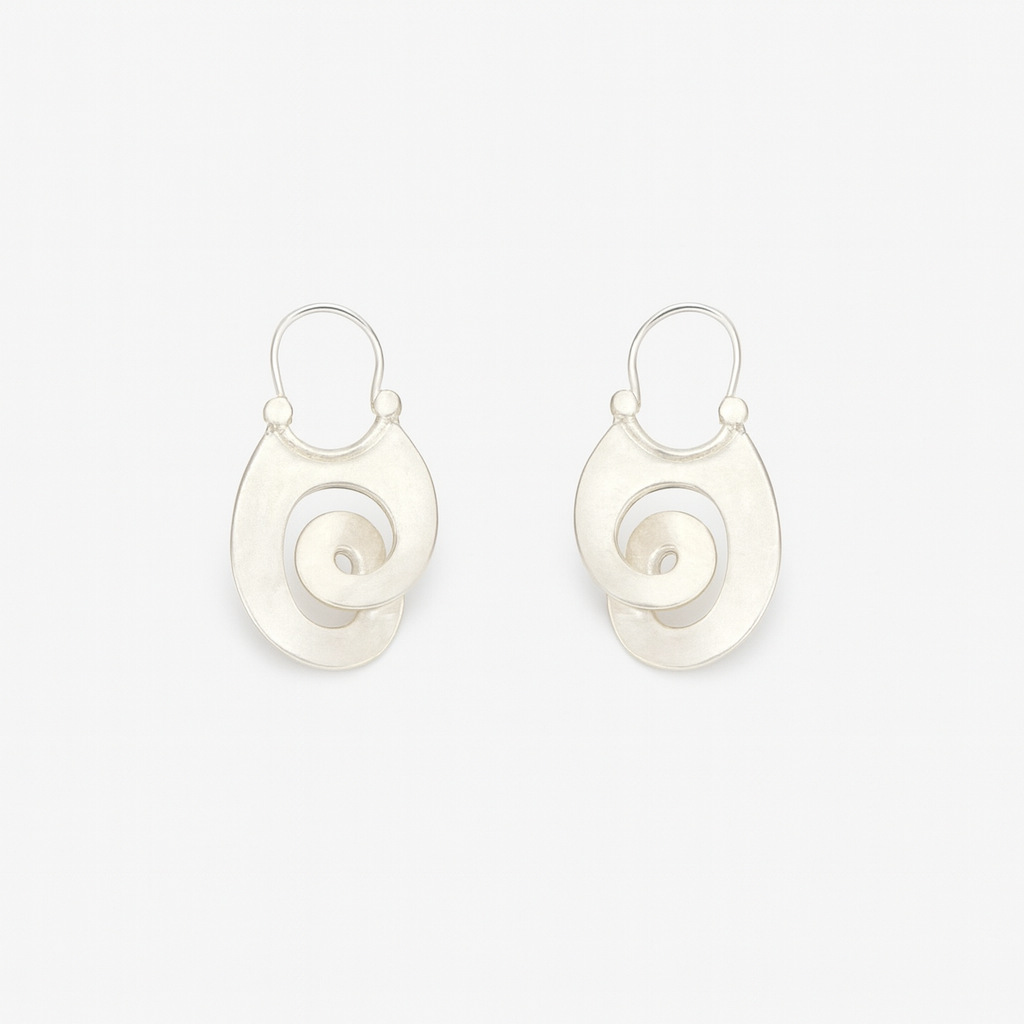 Polished Spiral Pattern Drop Earrings in Silver Tone