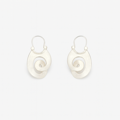 Polished Spiral Pattern Drop Earrings in Silver Tone