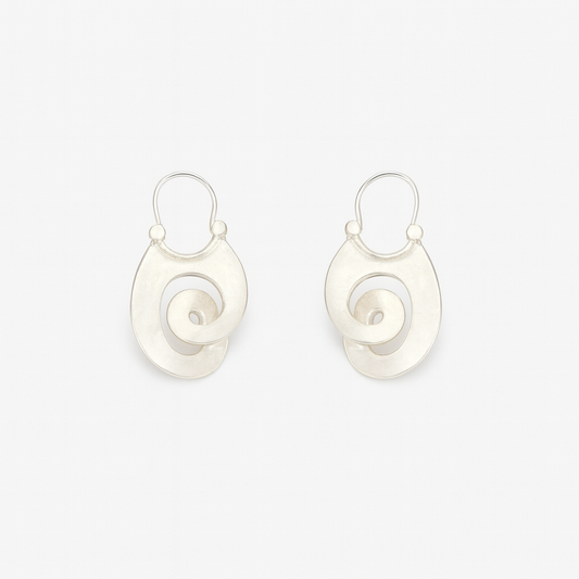 Polished Spiral Pattern Drop Earrings in Silver Tone